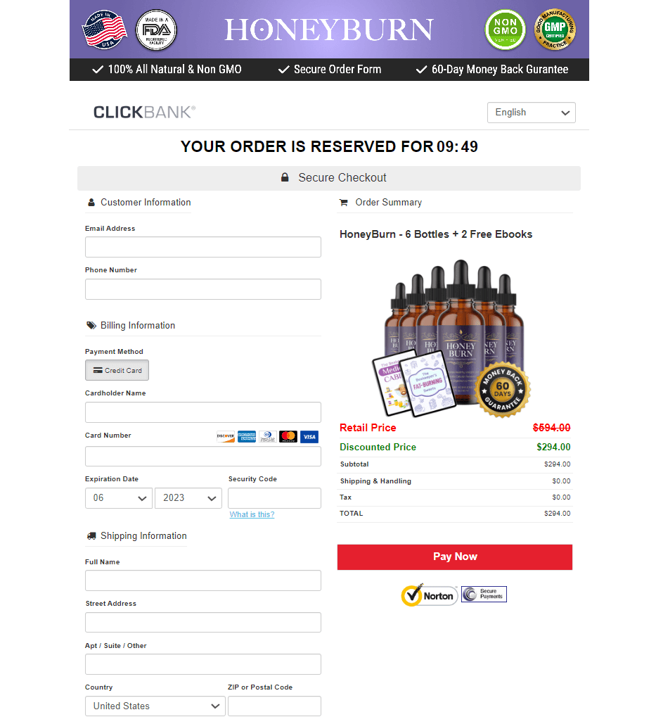 HoneyBurn order page